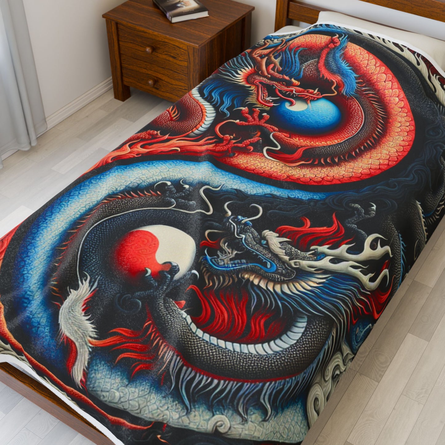 Yin Yang Dragons Balance - Plush Blanket