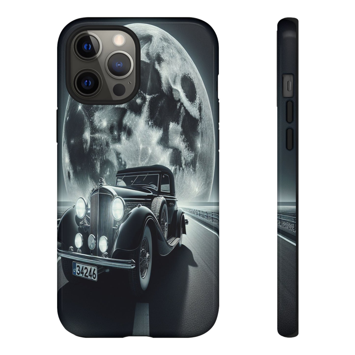 Moonlit Journey with Classic Car - Phone Case