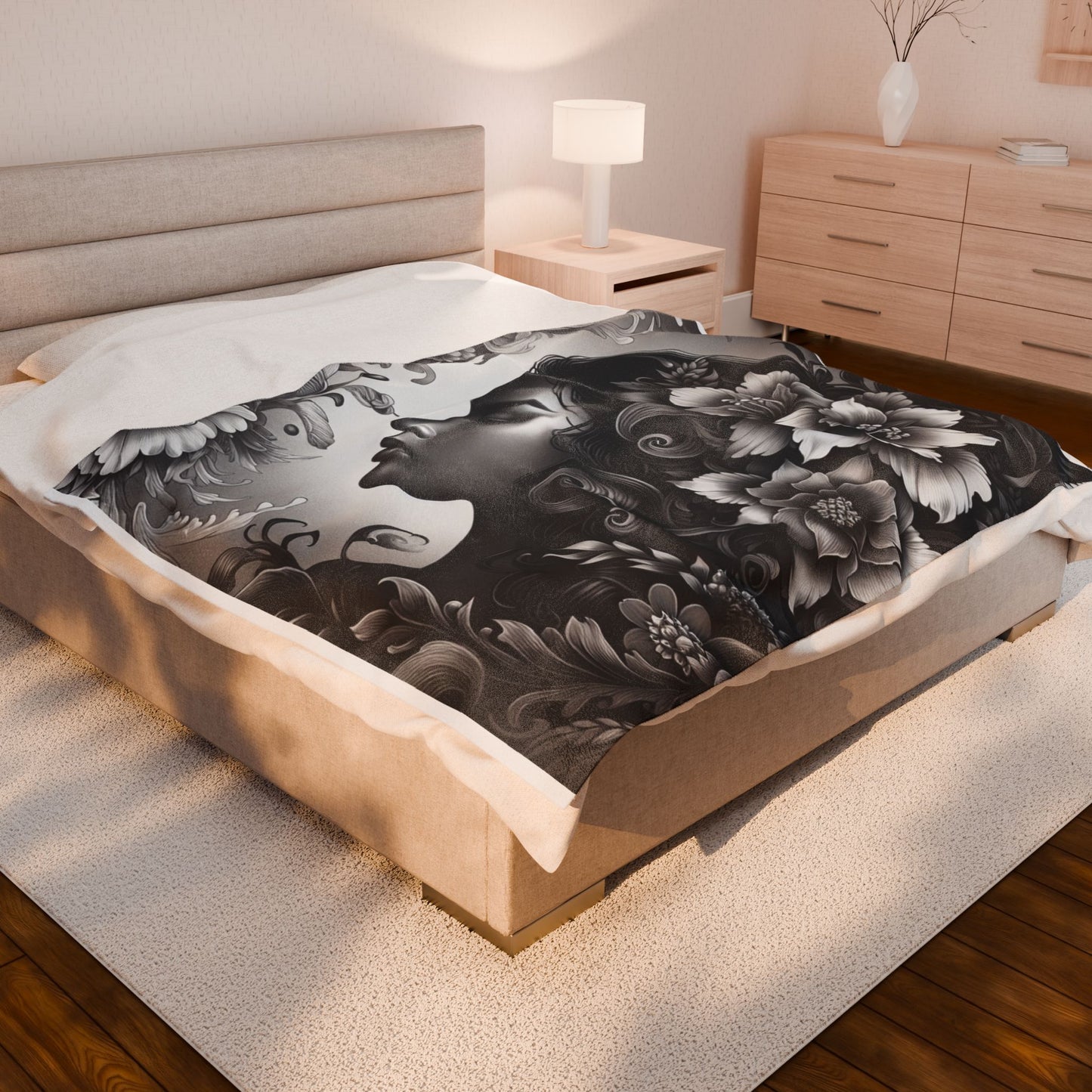 Monochrome Garden Whisper- Plush Blanket