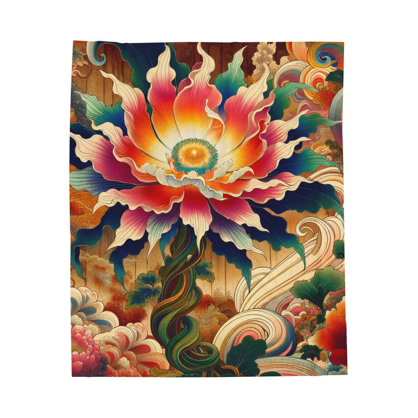 Floral Odyssey in a Mystical Realm - Plush Blanket