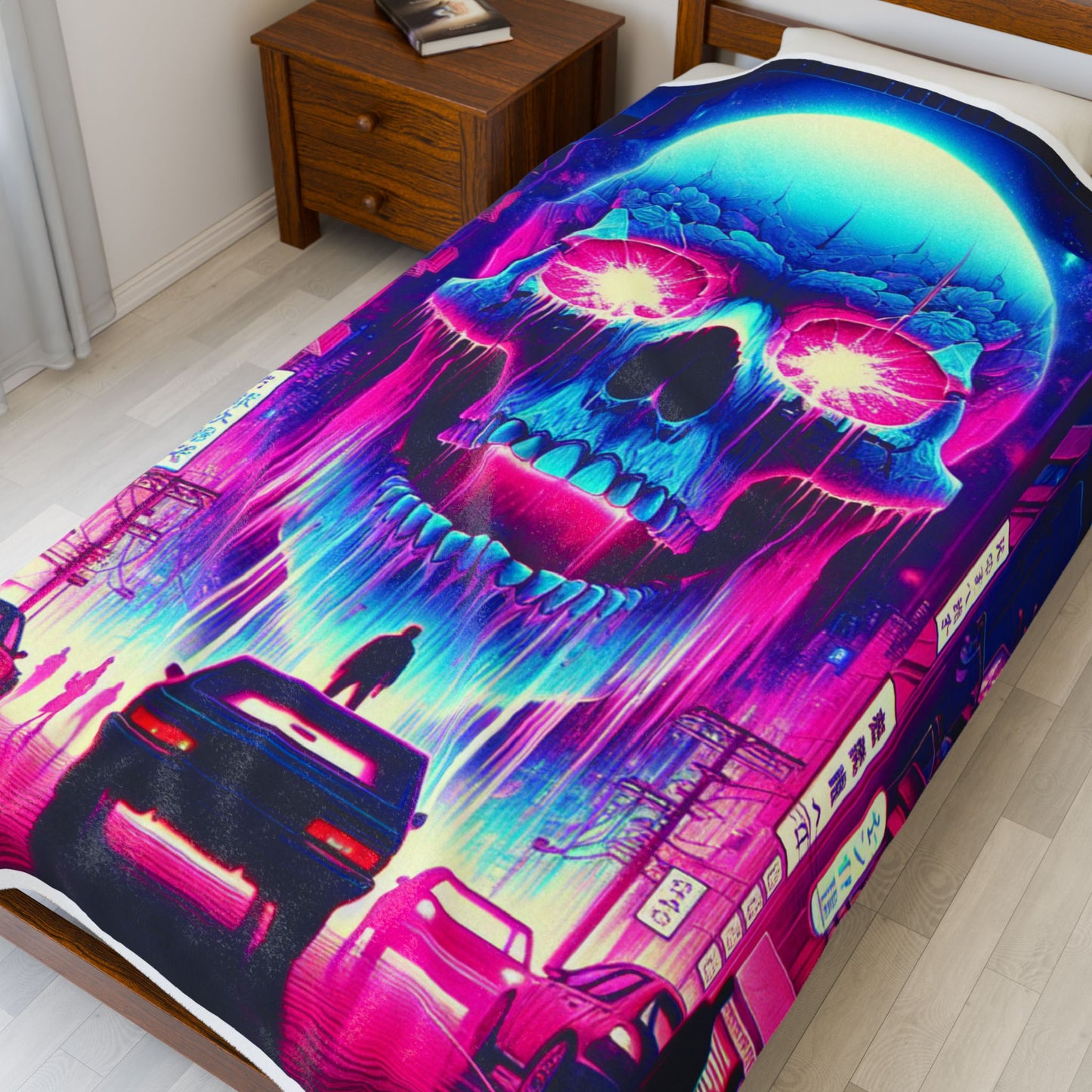 Neon Phantasm Streetscape - Plush Blanket