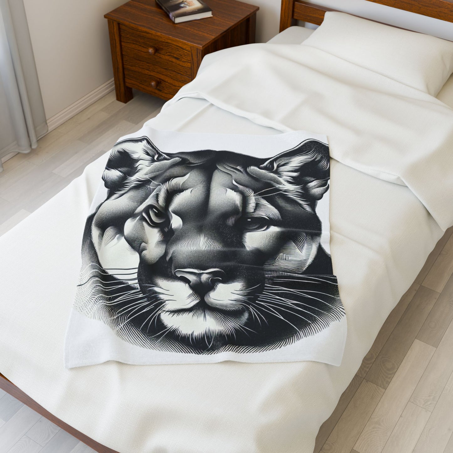 Mountain Lion Prowess in Monochrome- Plush Blanket