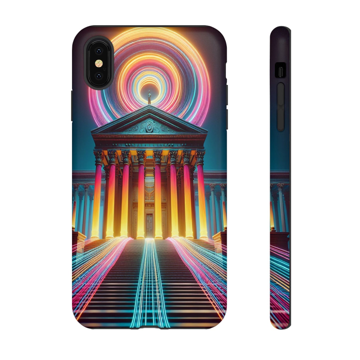Illuminated Landmark with Colorful Trails - Phone Case