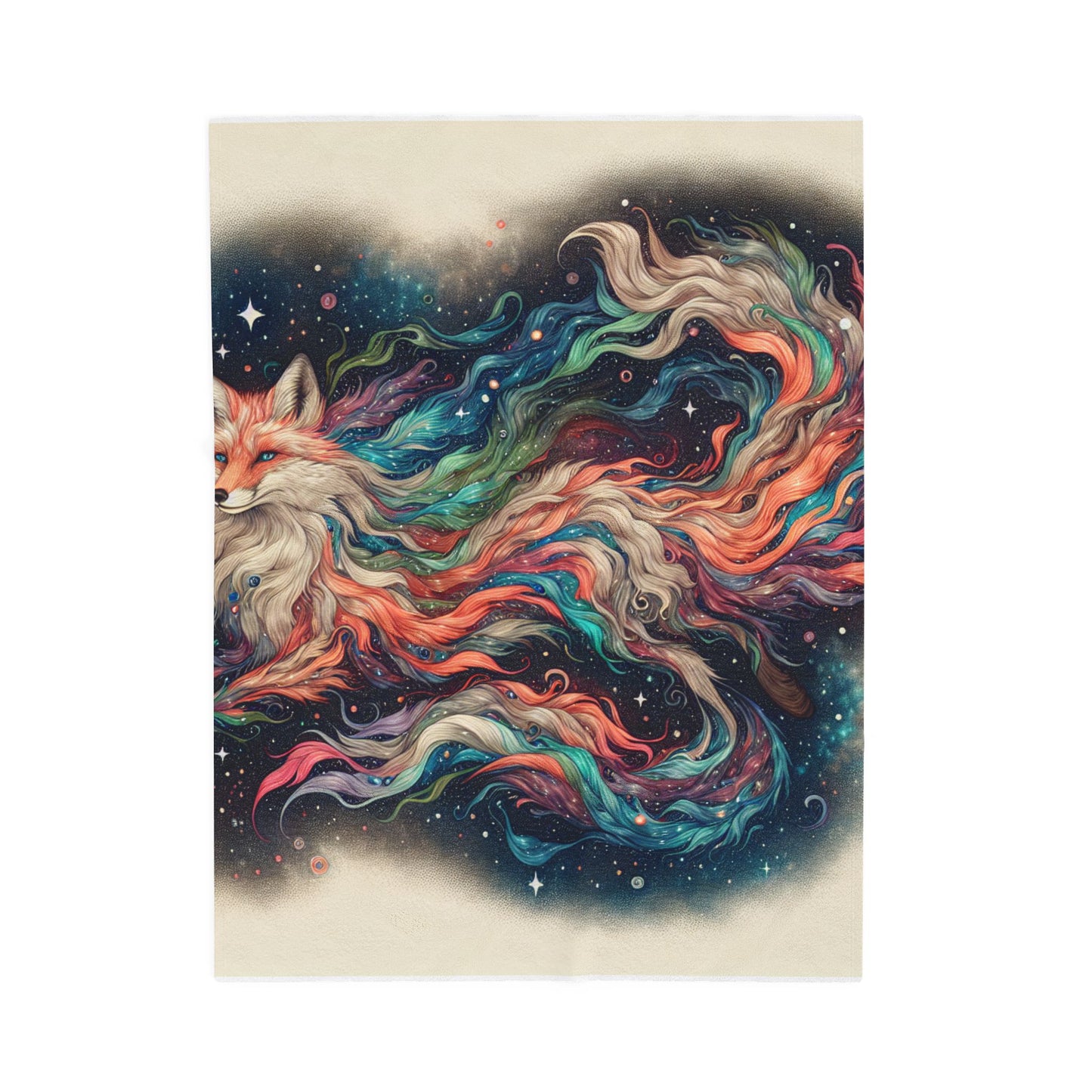 Enigmatic Fox with Cosmic Tails - Plush Blanket