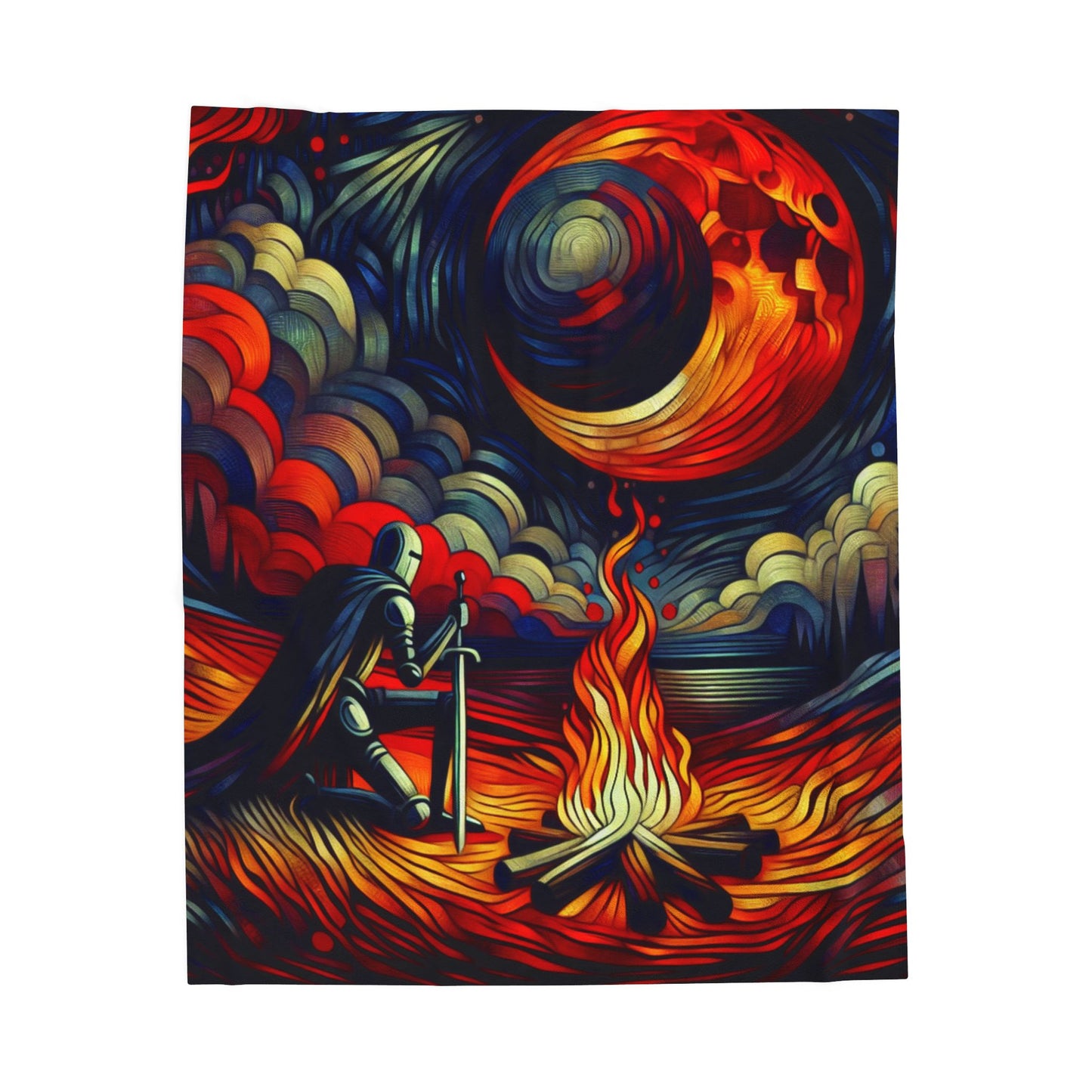 Knight's Reflection by the Fire - Plush Blanket