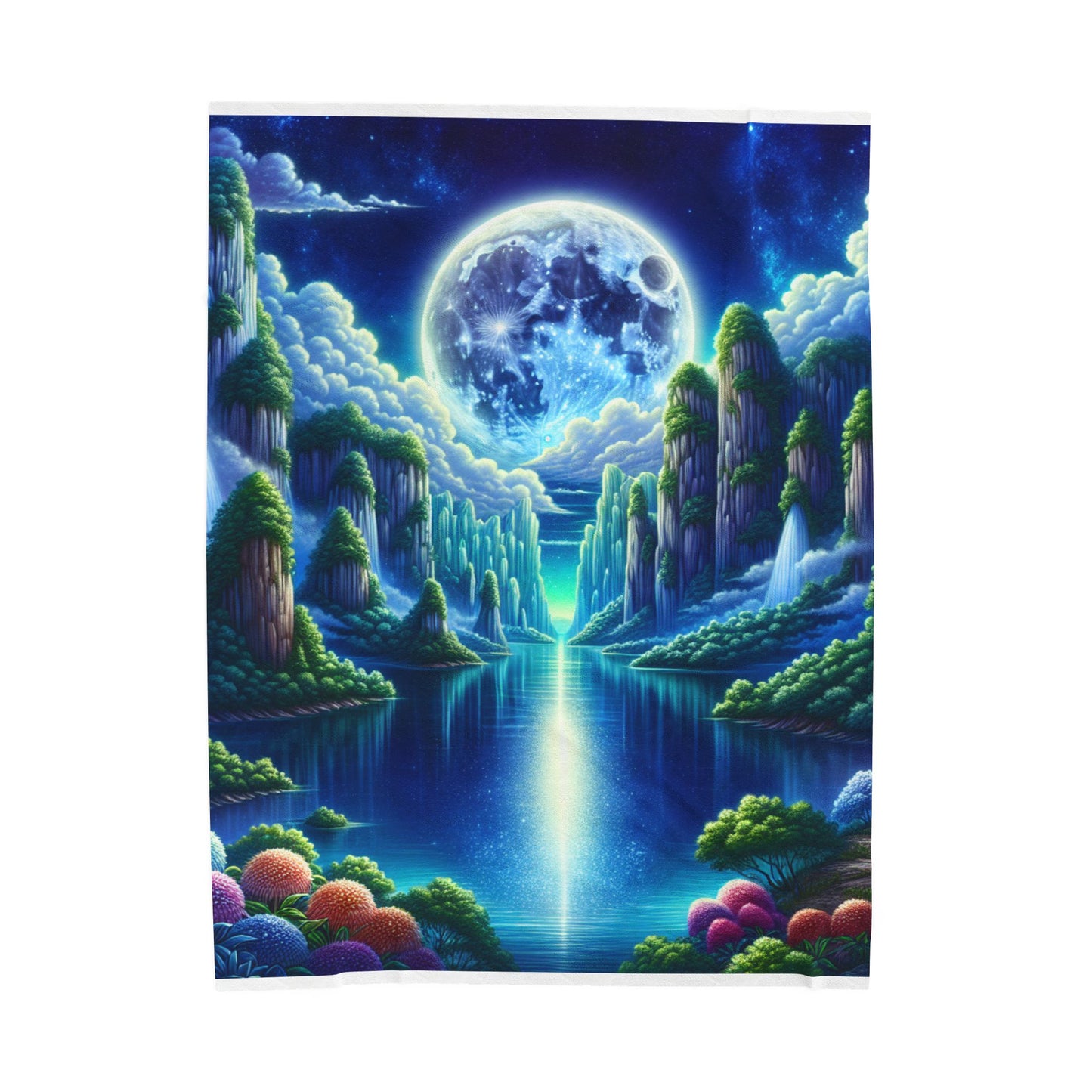 Moonlit Realm of Tranquility - Plush Blanket