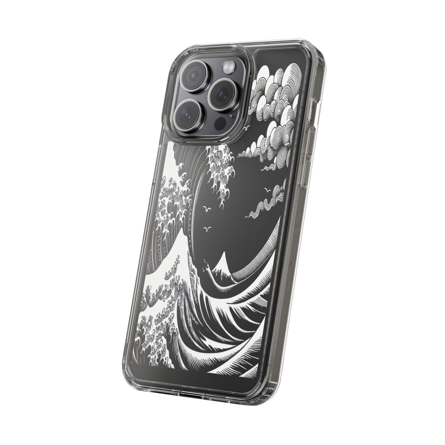 Transparent Waves and Mountains Iphone Case Compatible With Iphone 16 15 14 - Clear Phone Cover