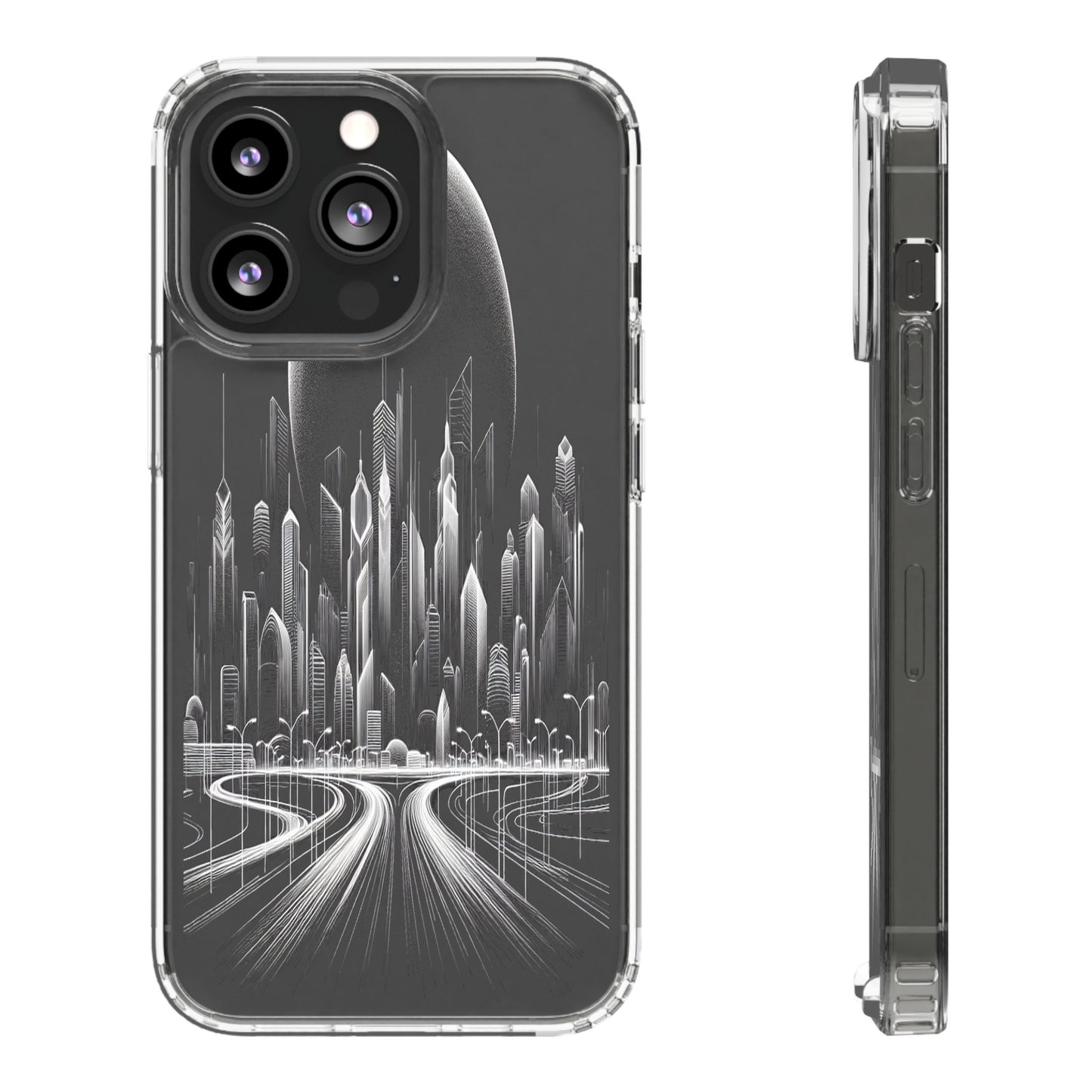 Transparent Futuristic Skyline Journey Iphone Case Compatible With Iphone 16 15 14 - Clear Phone Cover