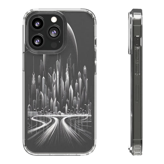 Transparent Futuristic Skyline Journey Iphone Case Compatible With Iphone 16 15 14 - Clear Phone Cover