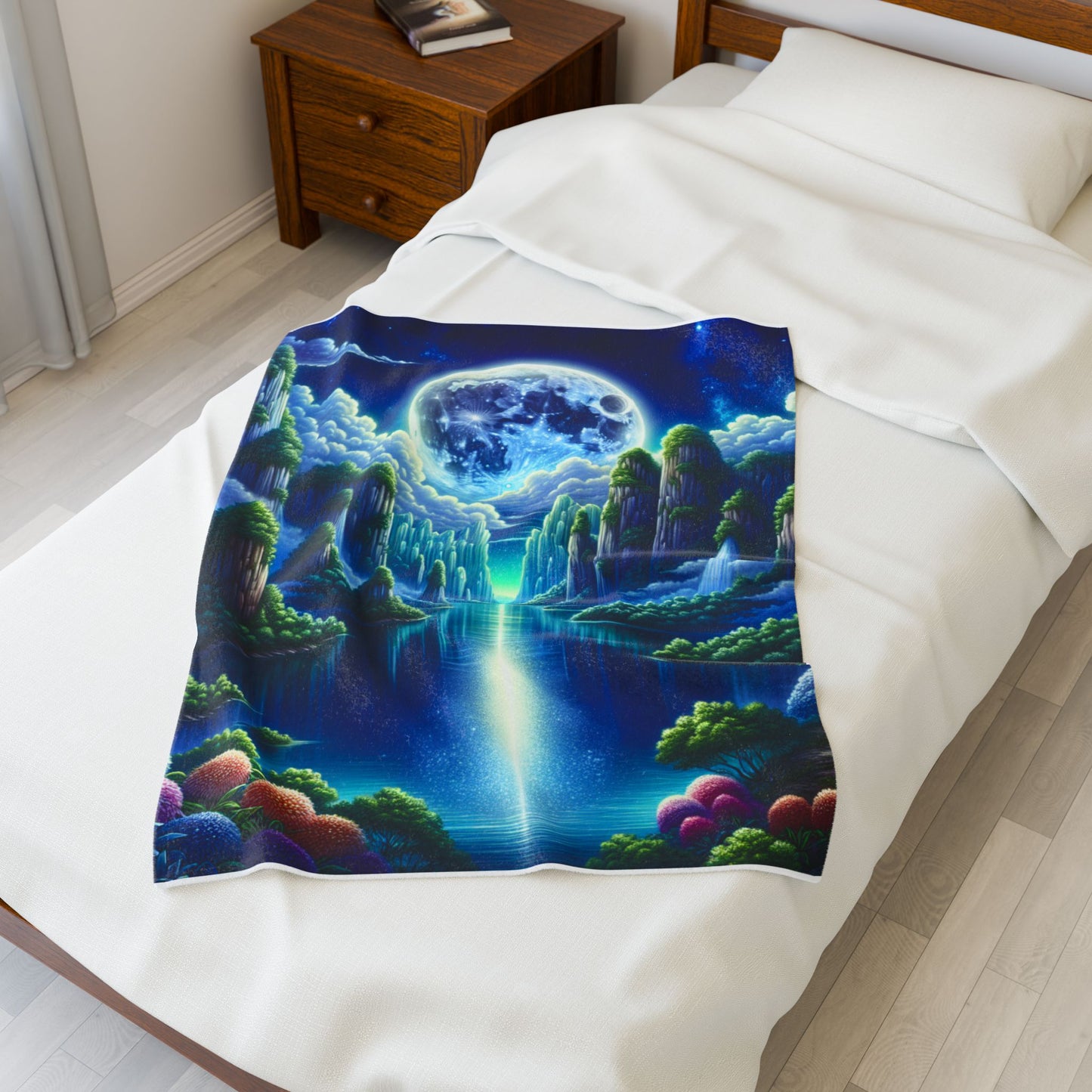 Moonlit Realm of Tranquility - Plush Blanket