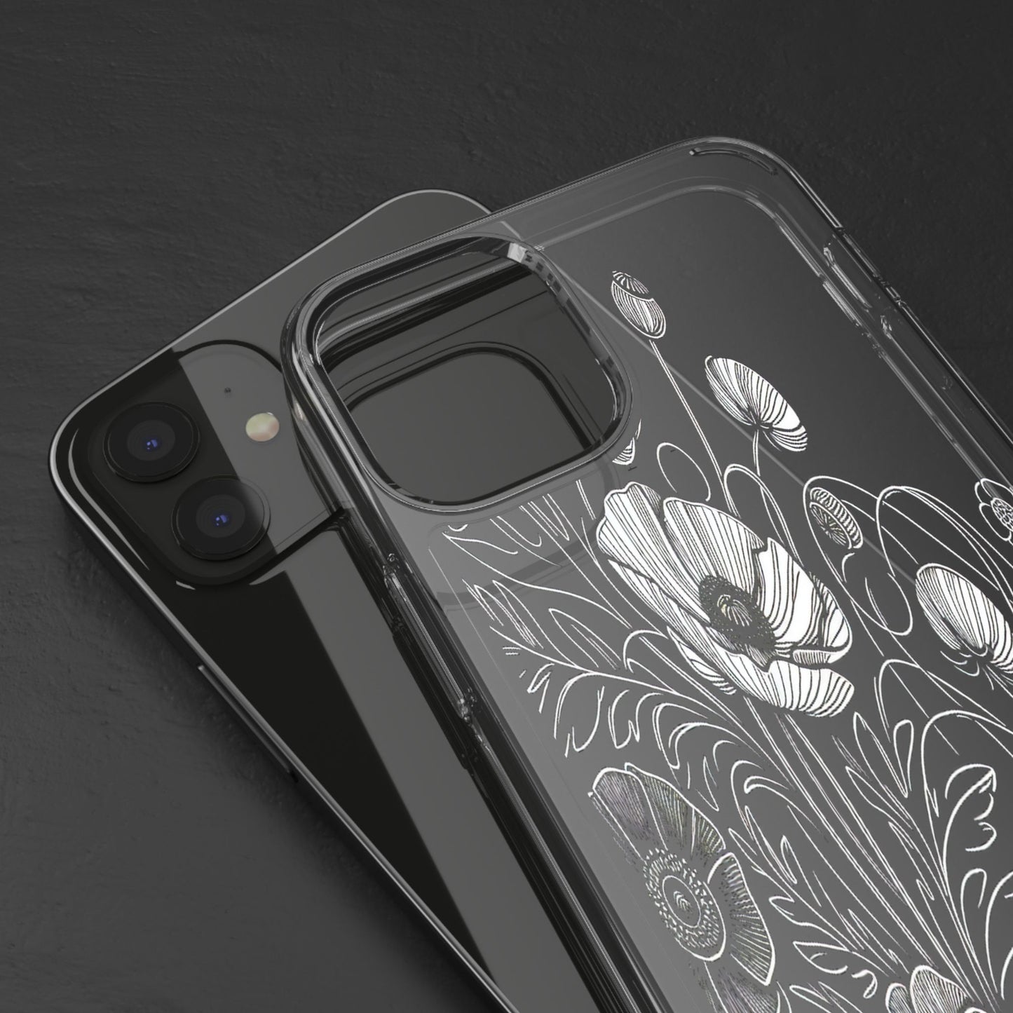 Transparent Black and White Floral Design Iphone Case Compatible With Iphone 16 15 14 - Clear Phone Cover