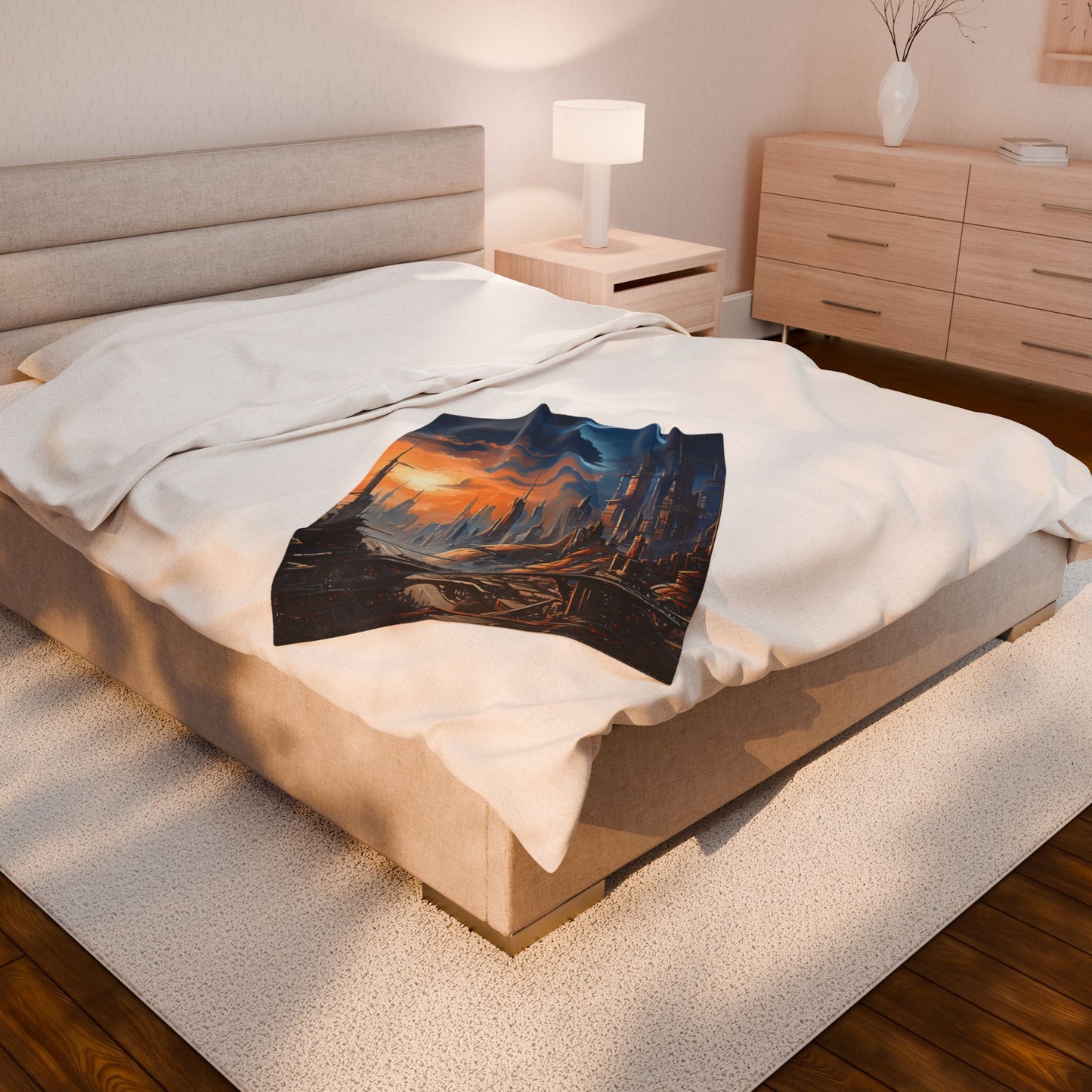 Sunset Over Future Metropolis- Plush Blanket