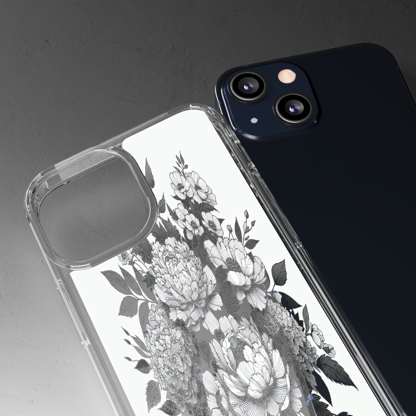 Transparent Floral Arrangement in Black and White Iphone Case Compatible With Iphone 16 15 14 - Clear Phone Cover