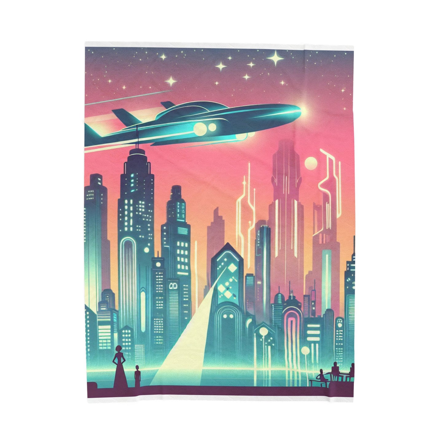 Futuristic Skyline Scene - Plush Blanket