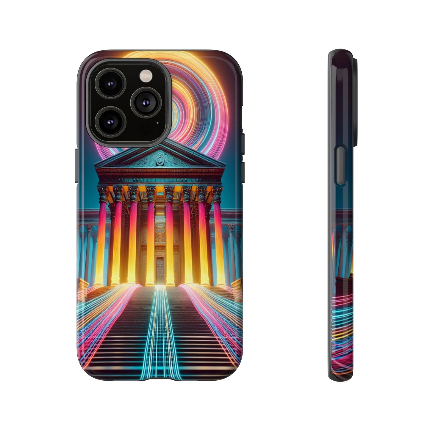 Illuminated Landmark with Colorful Trails - Phone Case