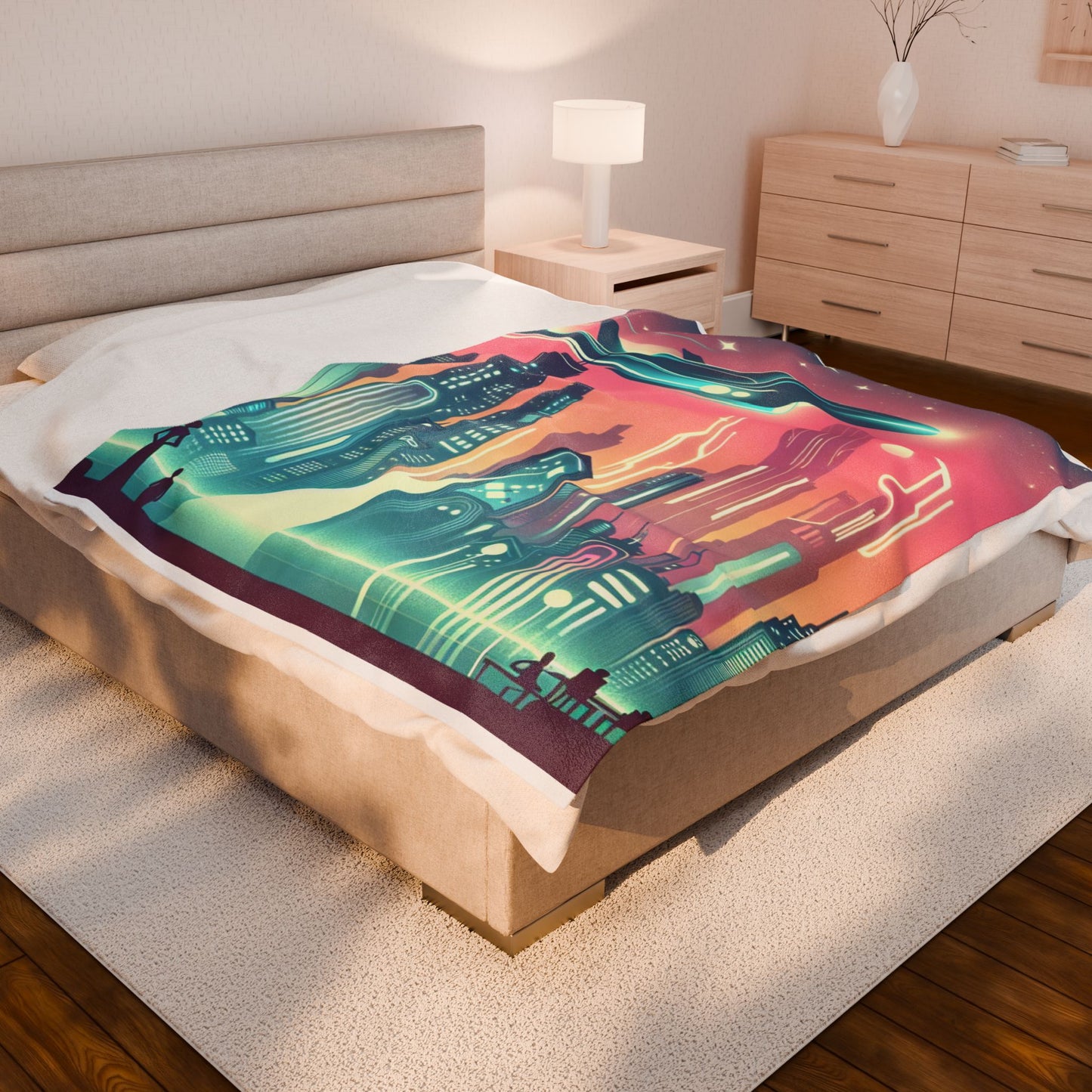 Futuristic Skyline Scene - Plush Blanket
