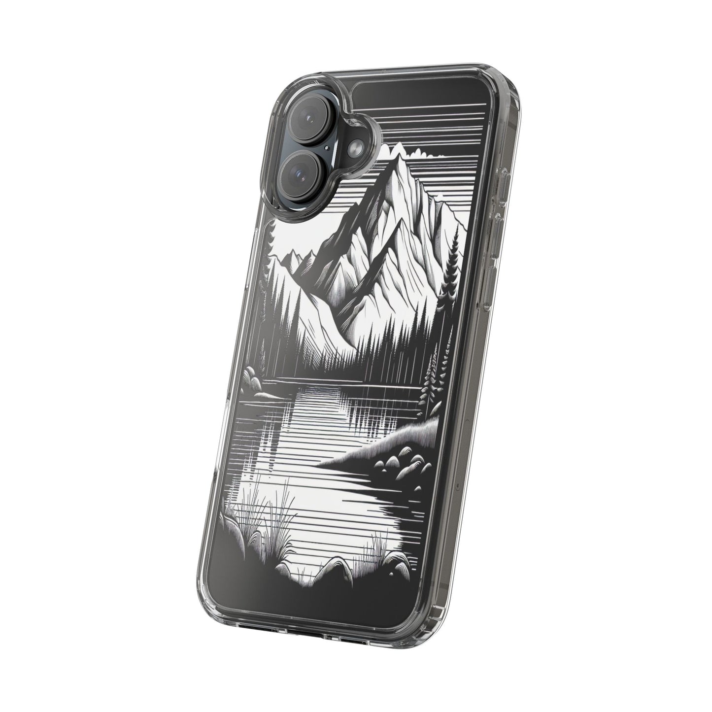 Transparent Majestic Landscape in Black and White Iphone Case Compatible With Iphone 16 15 14 - Clear Phone Cover