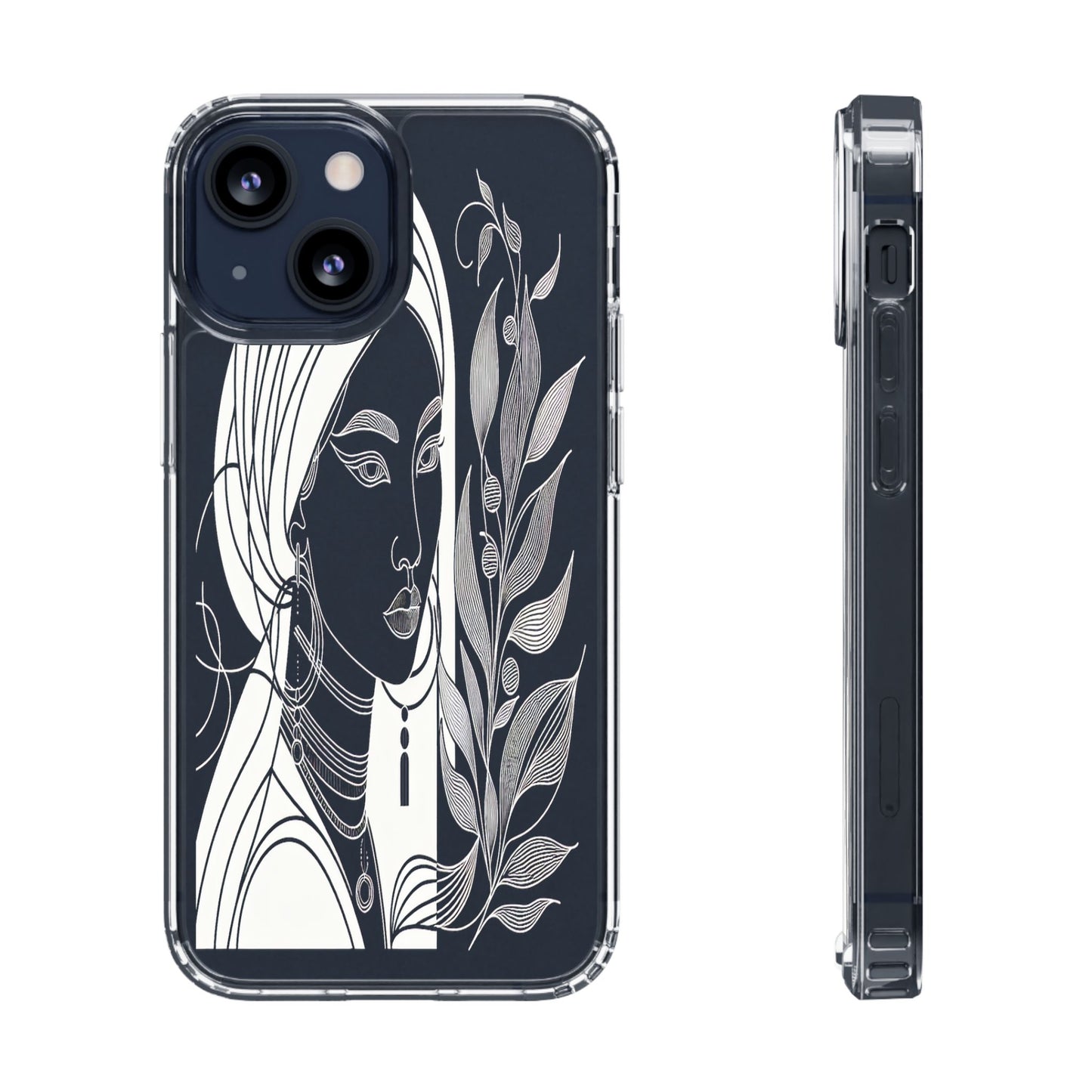 Transparent Mystical Portrait in Lines Iphone Case Compatible With Iphone 16 15 14 - Clear Phone Cover