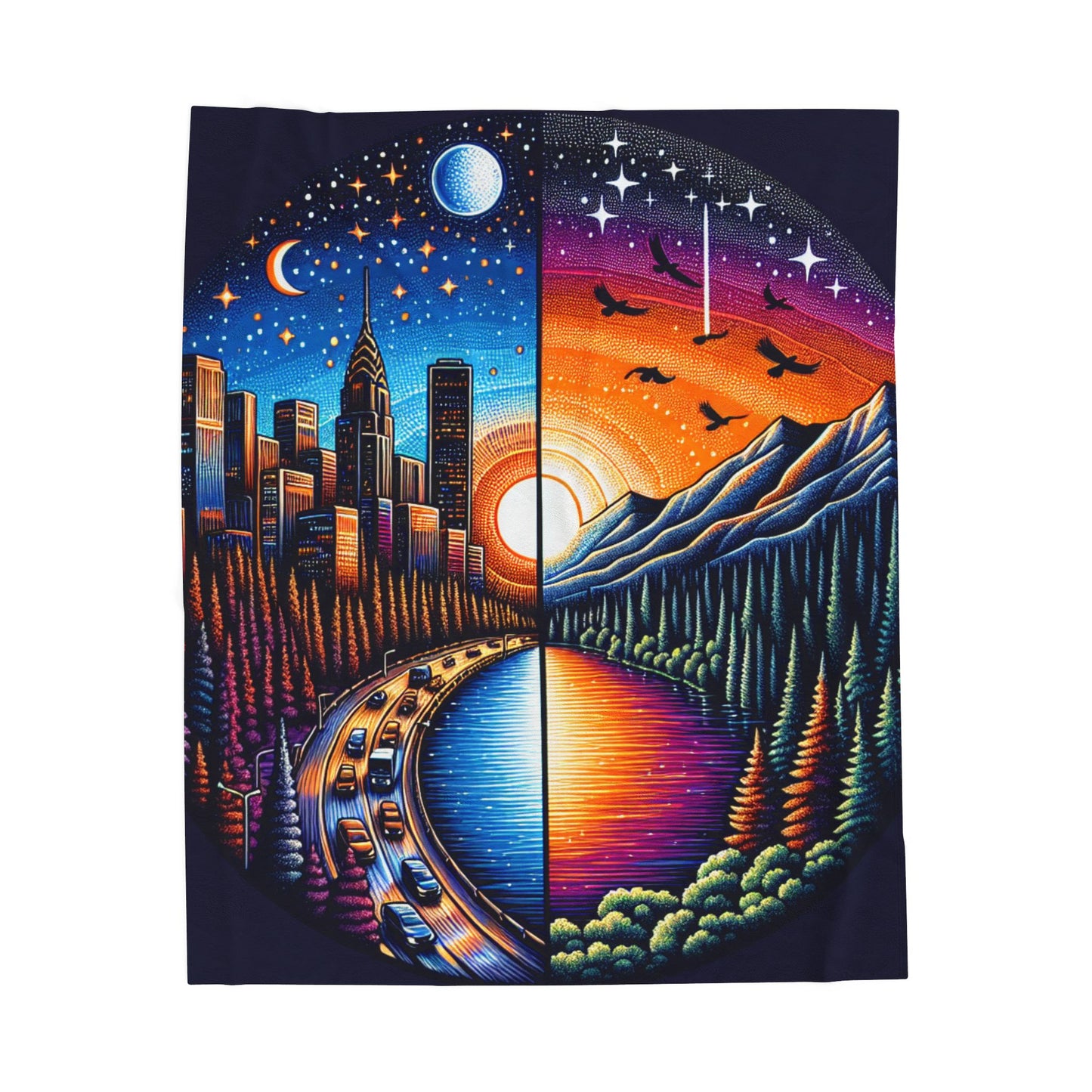 Dual Realities of Day and Night - Plush Blanket