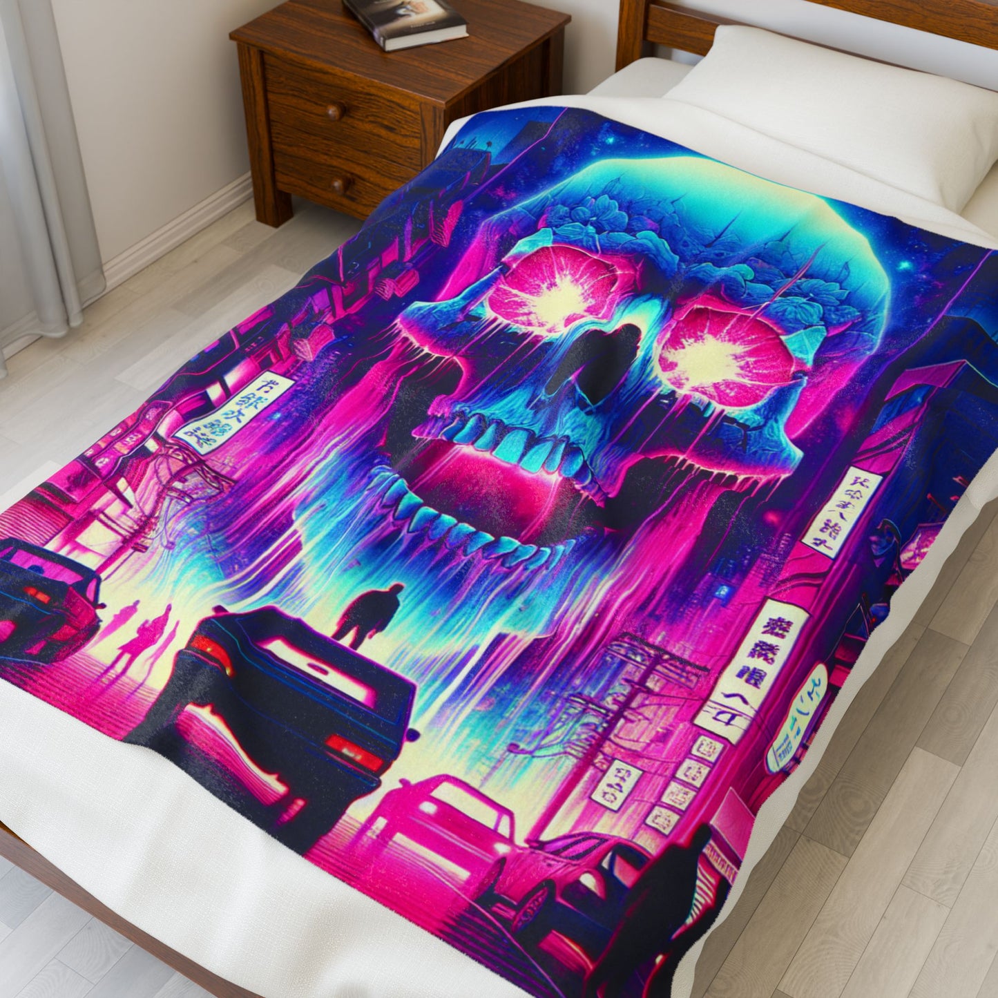 Neon Phantasm Streetscape - Plush Blanket