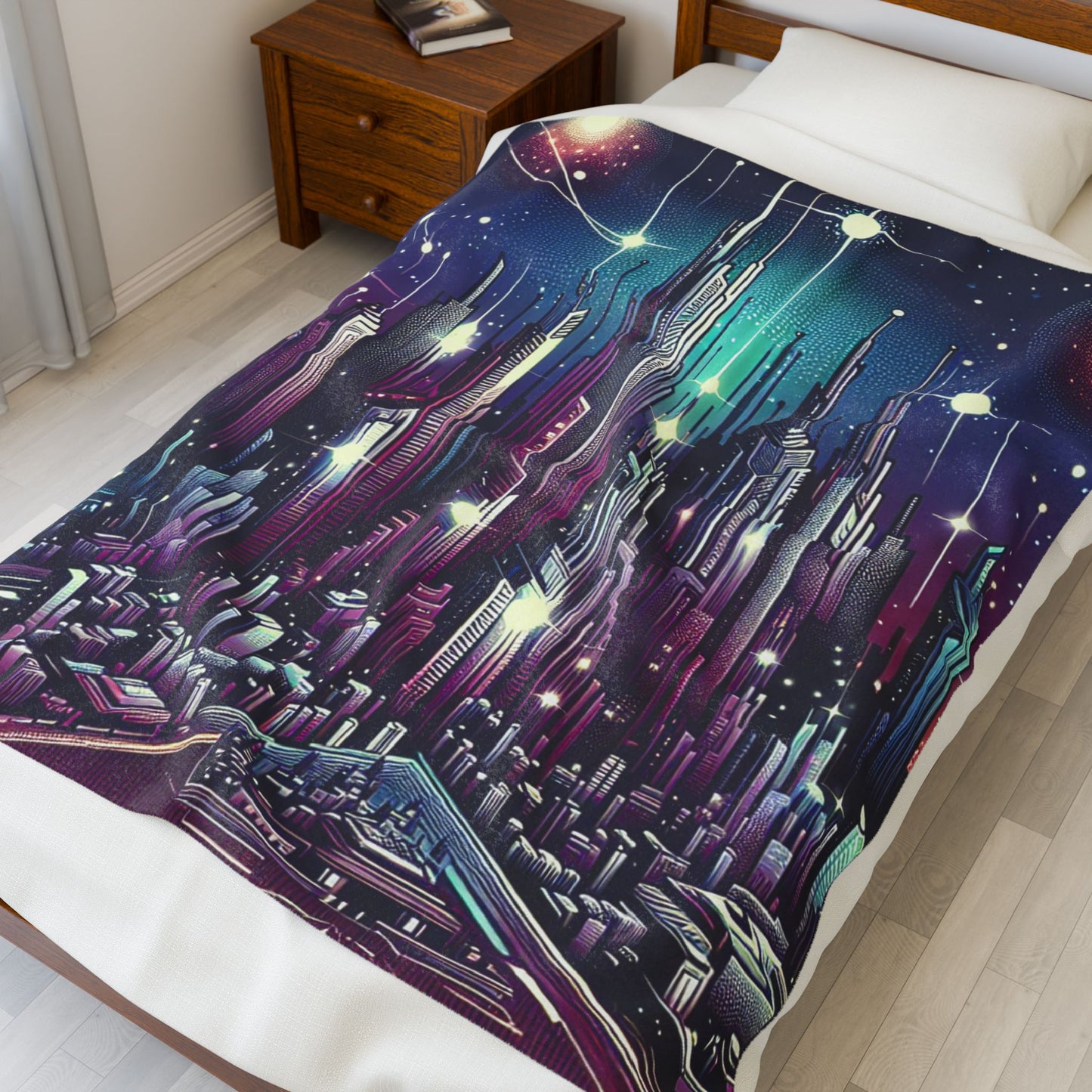 Stellar Metropolis Dreamscape - Plush Blanket