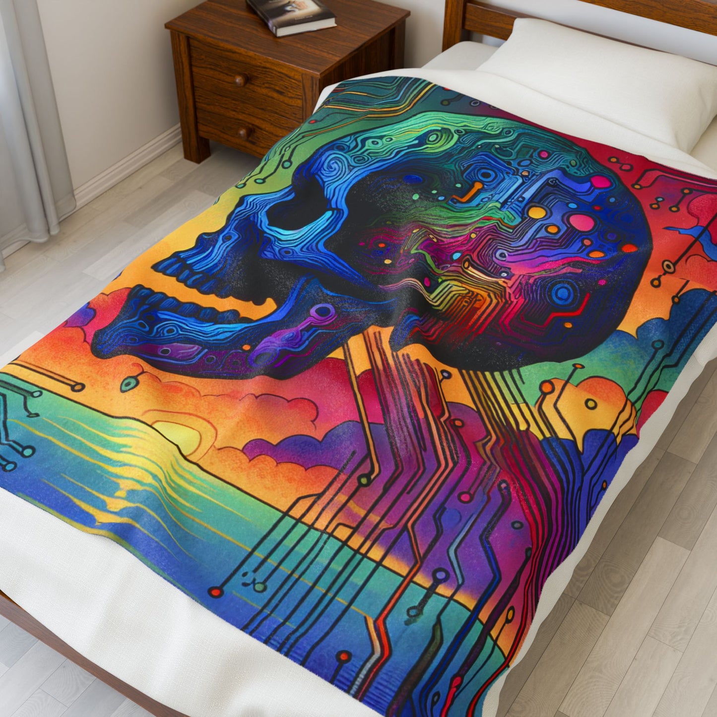 Technological Fusion Skull - Plush Blanket