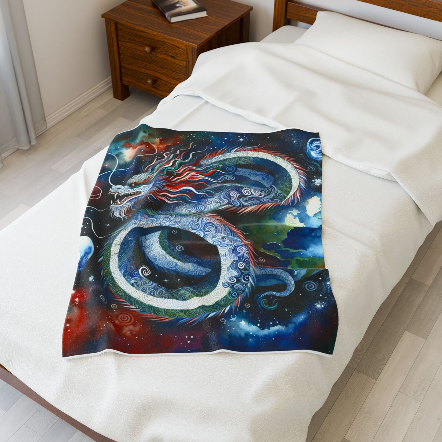 Celestial Dragon's Journey Through Space - Plush Blanket