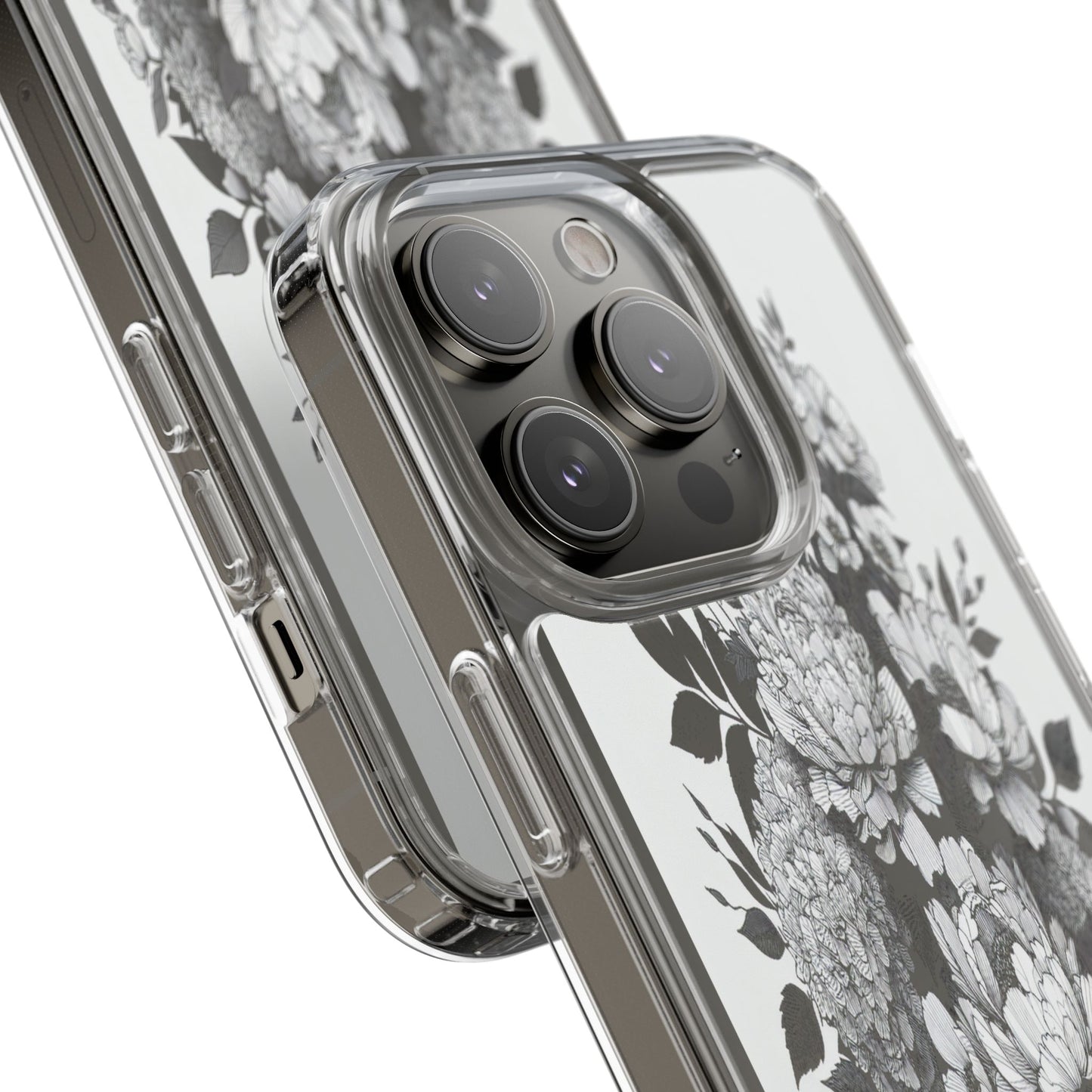 Transparent Floral Arrangement in Black and White Iphone Case Compatible With Iphone 16 15 14 - Clear Phone Cover