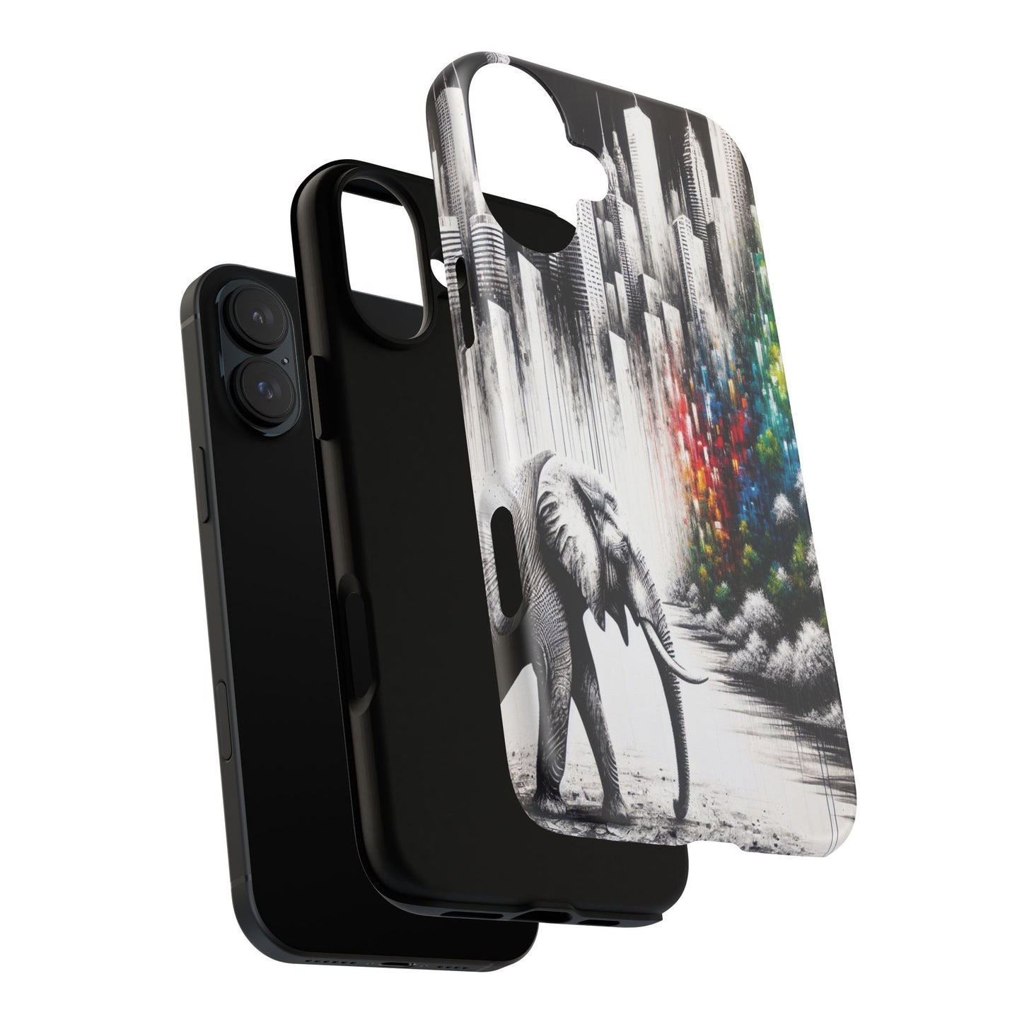 Protective Elephant's Journey Through the Cityscape Iphone Case Compatible With Iphone 16 15 14 - Phone Cover