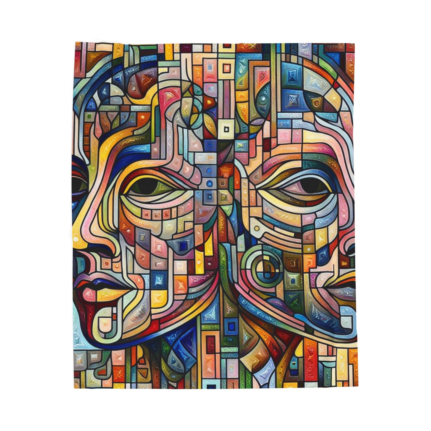 Faces in Fragmented Harmony - Plush Blanket