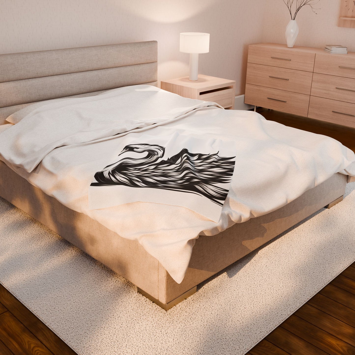 Monochrome Plume Elegance- Plush Blanket