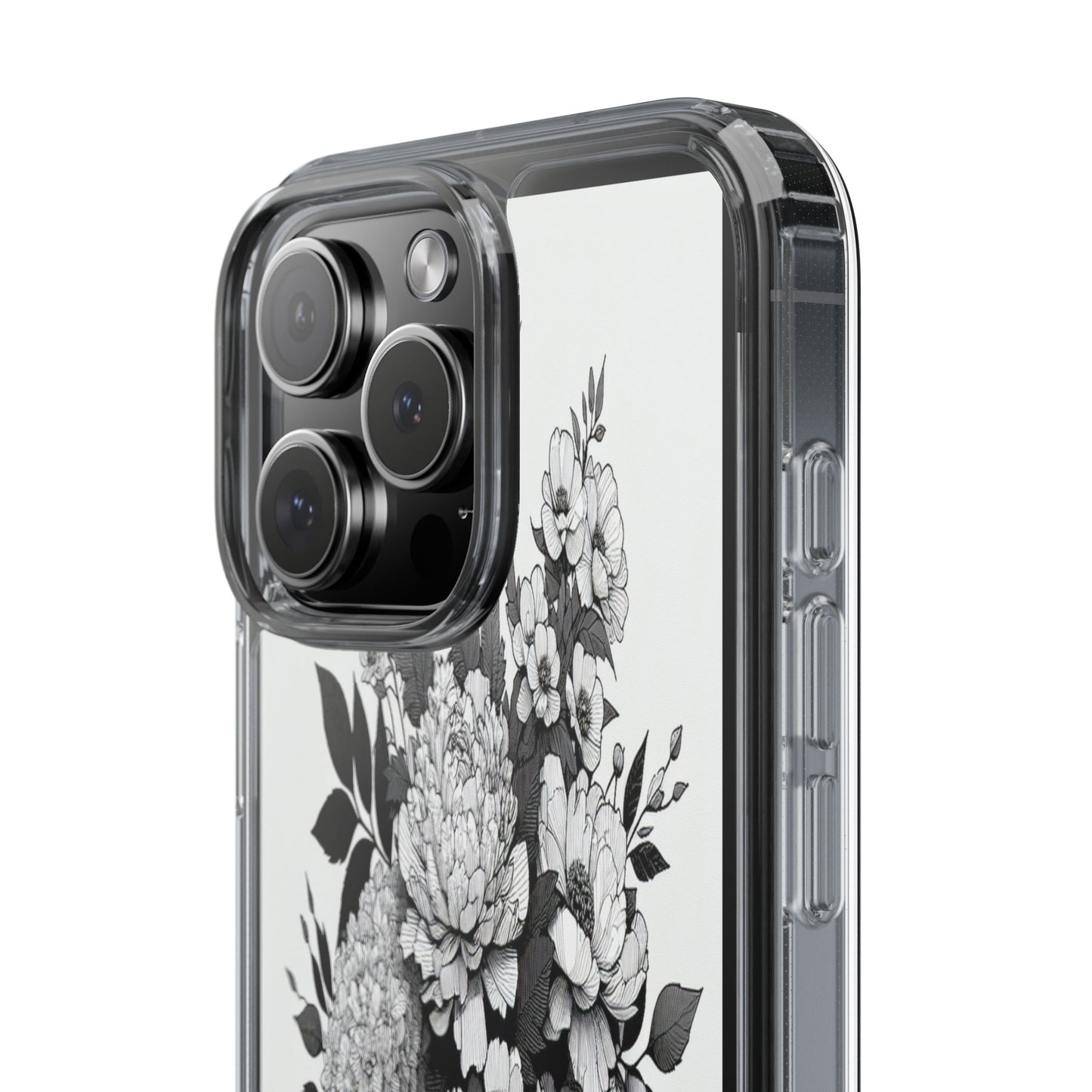 Transparent Floral Arrangement in Black and White Iphone Case Compatible With Iphone 16 15 14 - Clear Phone Cover