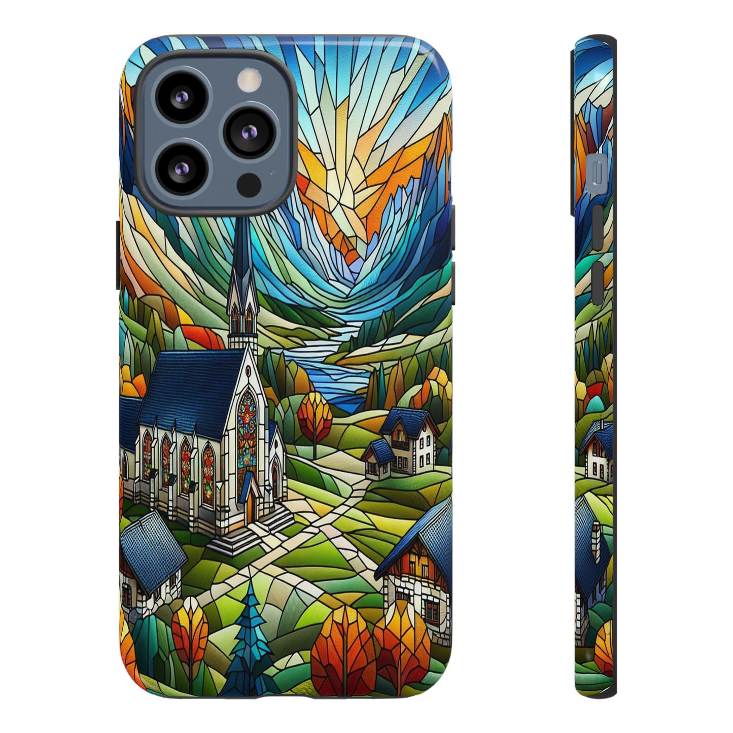 Stained Glass Countryside Scene - Phone Case