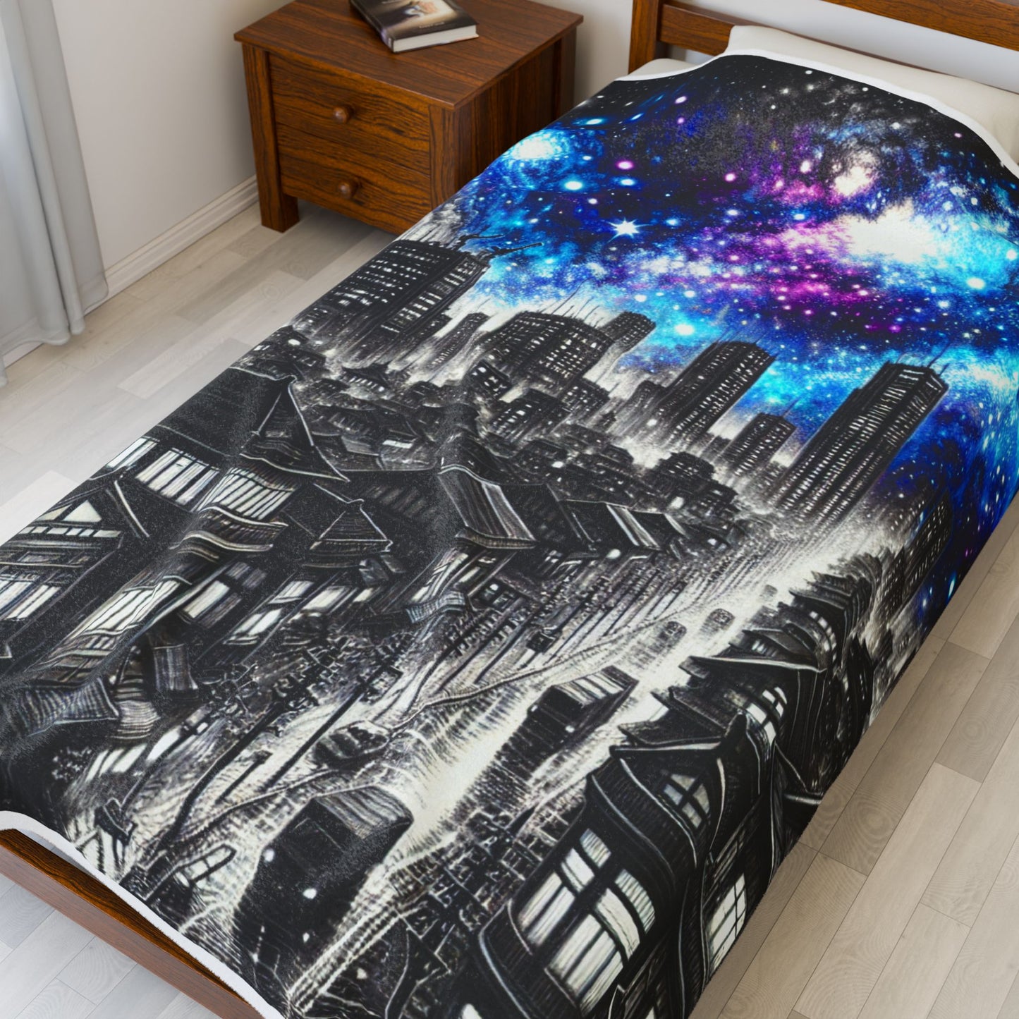 Evening Nebula Over the Cityscape - Plush Blanket