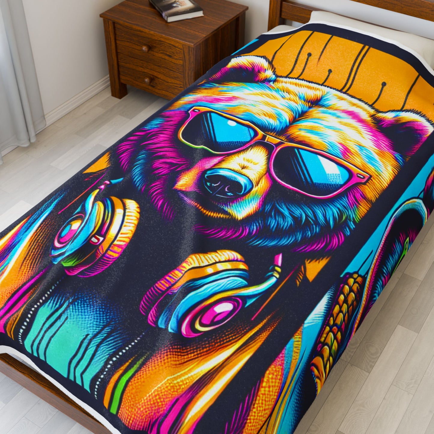 Bear Trio in Neon Attire - Plush Blanket
