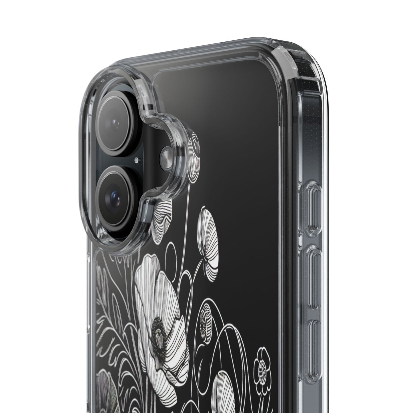 Transparent Black and White Floral Design Iphone Case Compatible With Iphone 16 15 14 - Clear Phone Cover