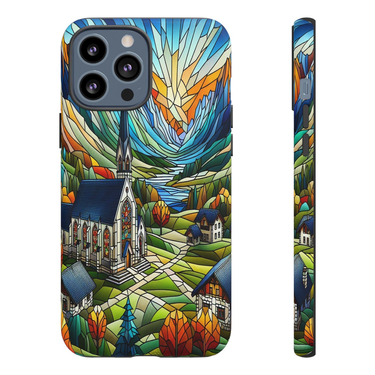 Stained Glass Countryside Scene - Phone Case