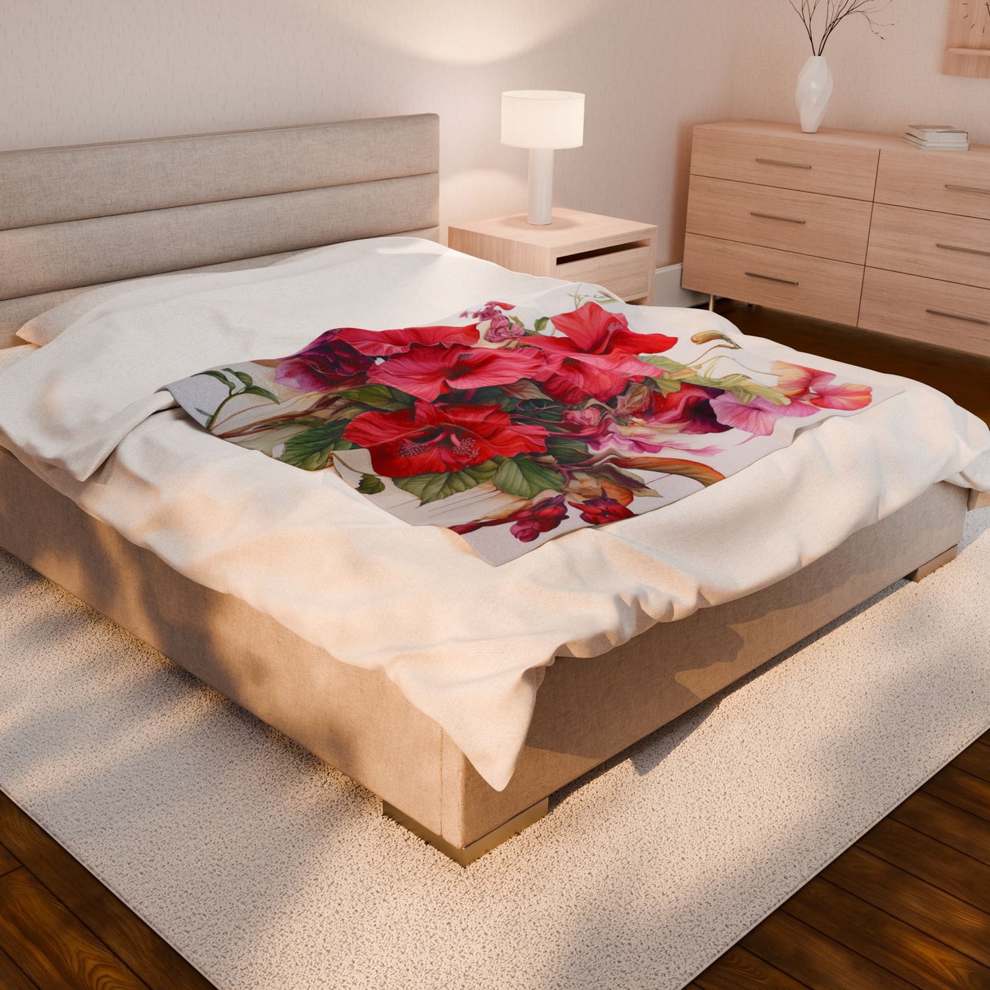Vibrant Hibiscus Bloom Harmony- Plush Blanket