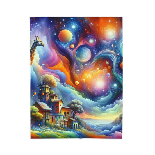 Giraffe's Cosmic Expedition - Plush Blanket