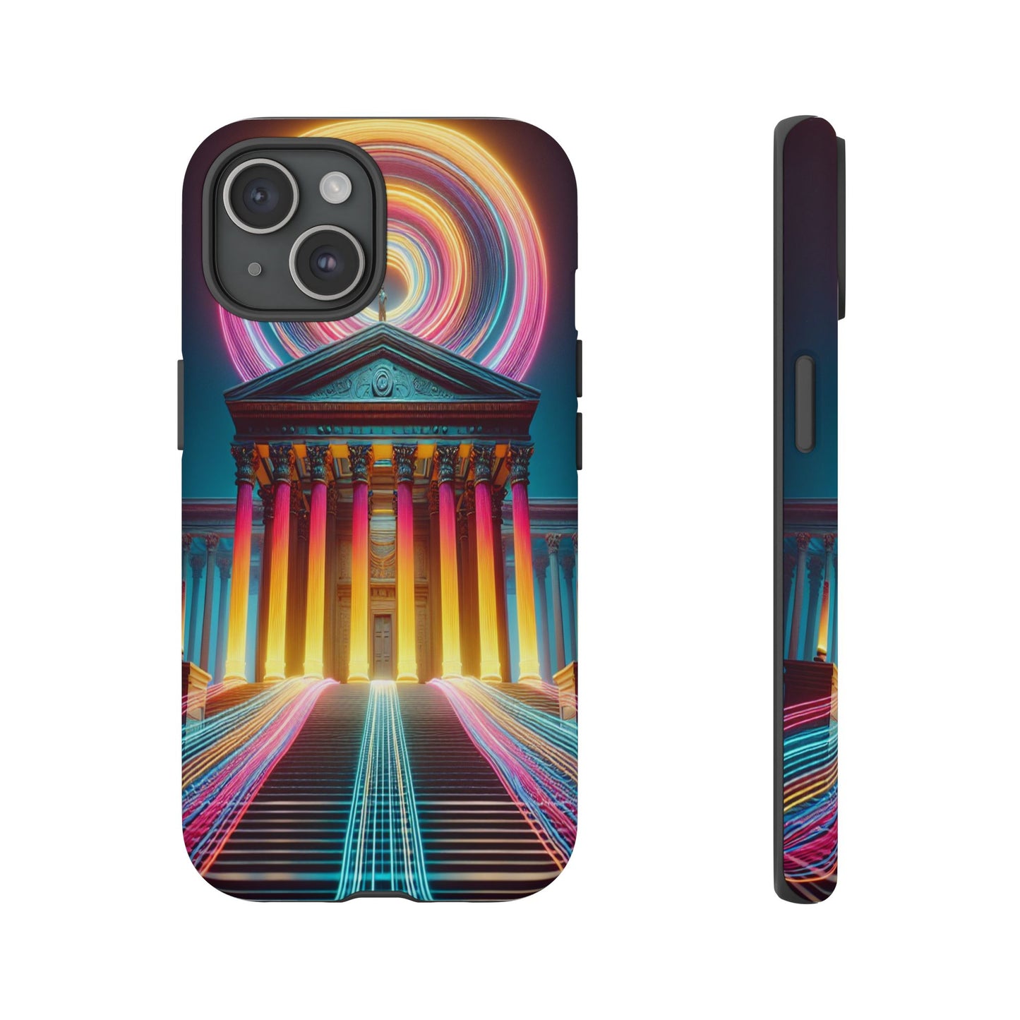 Illuminated Landmark with Colorful Trails - Phone Case
