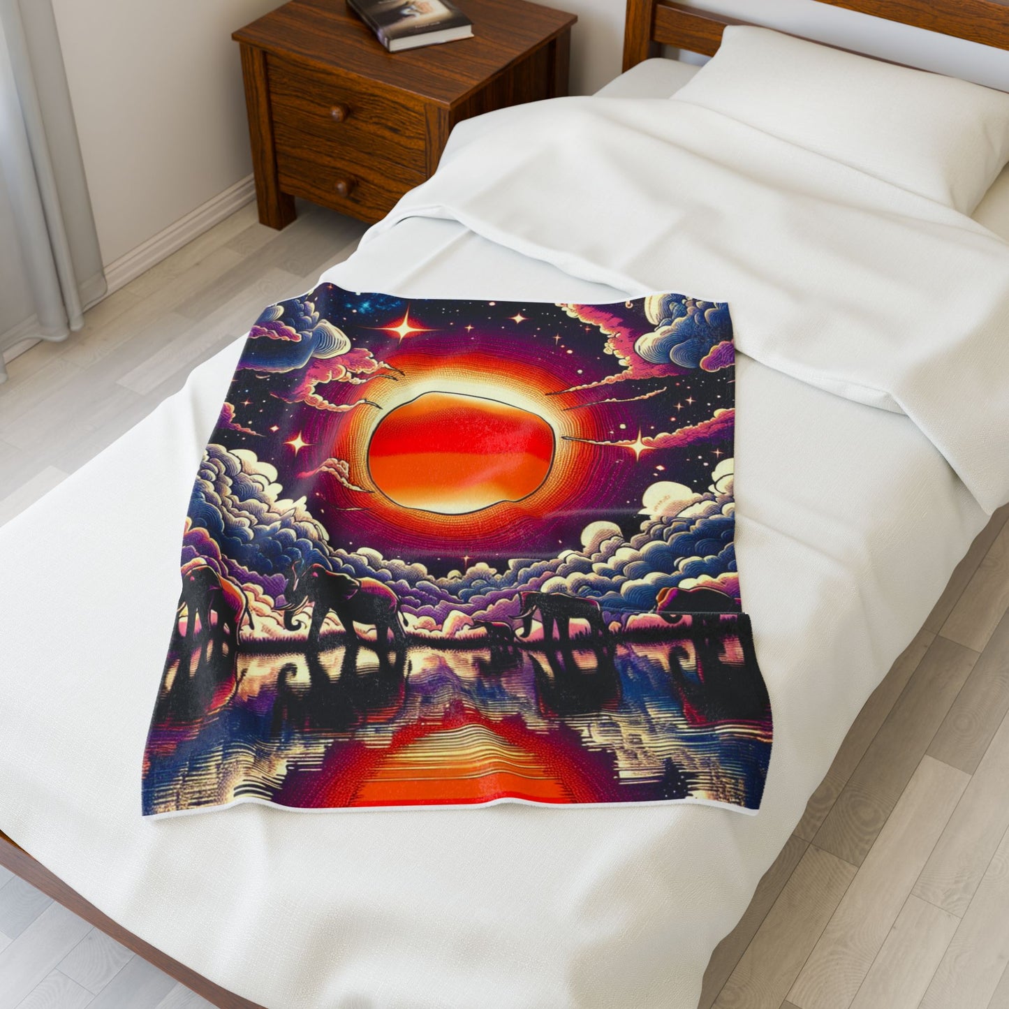 Elephant Odyssey Under Celestial Sphere - Plush Blanket