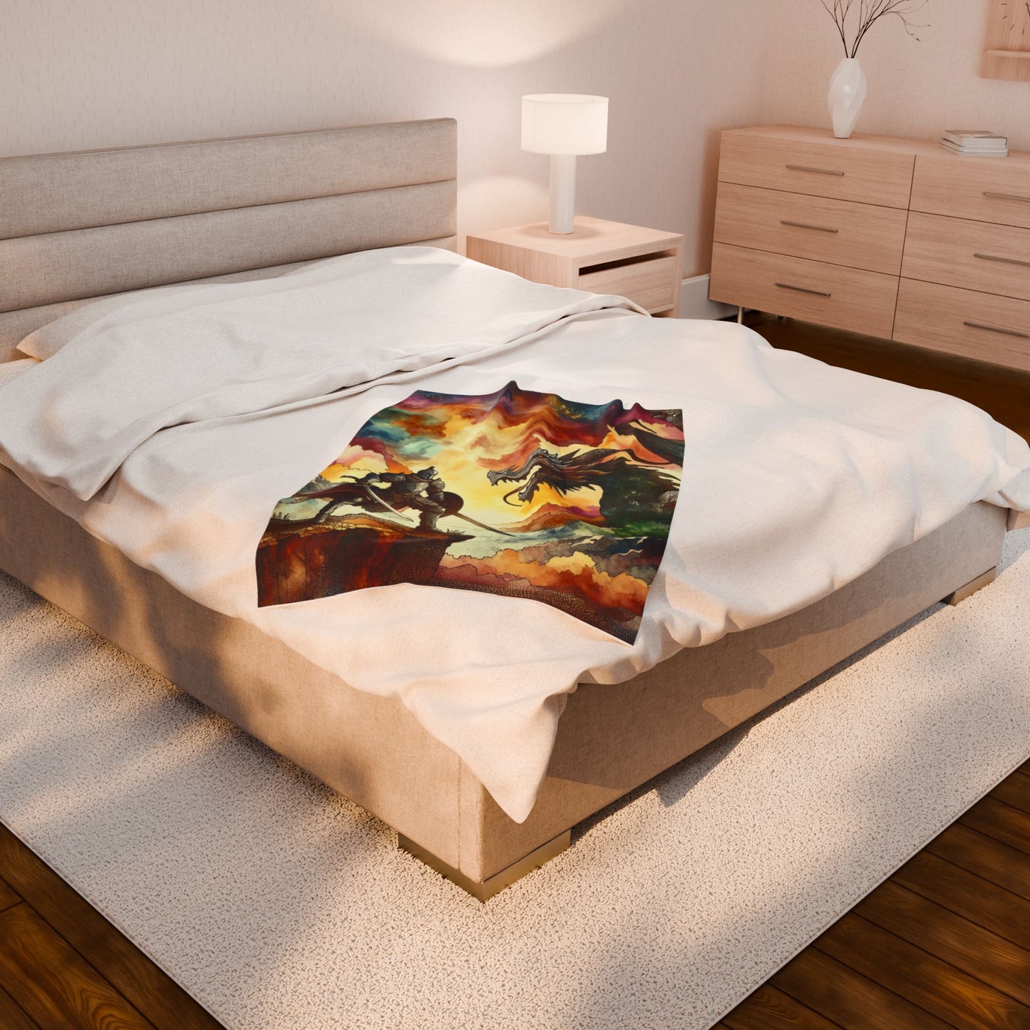 Knight and Dragon Showdown - Plush Blanket