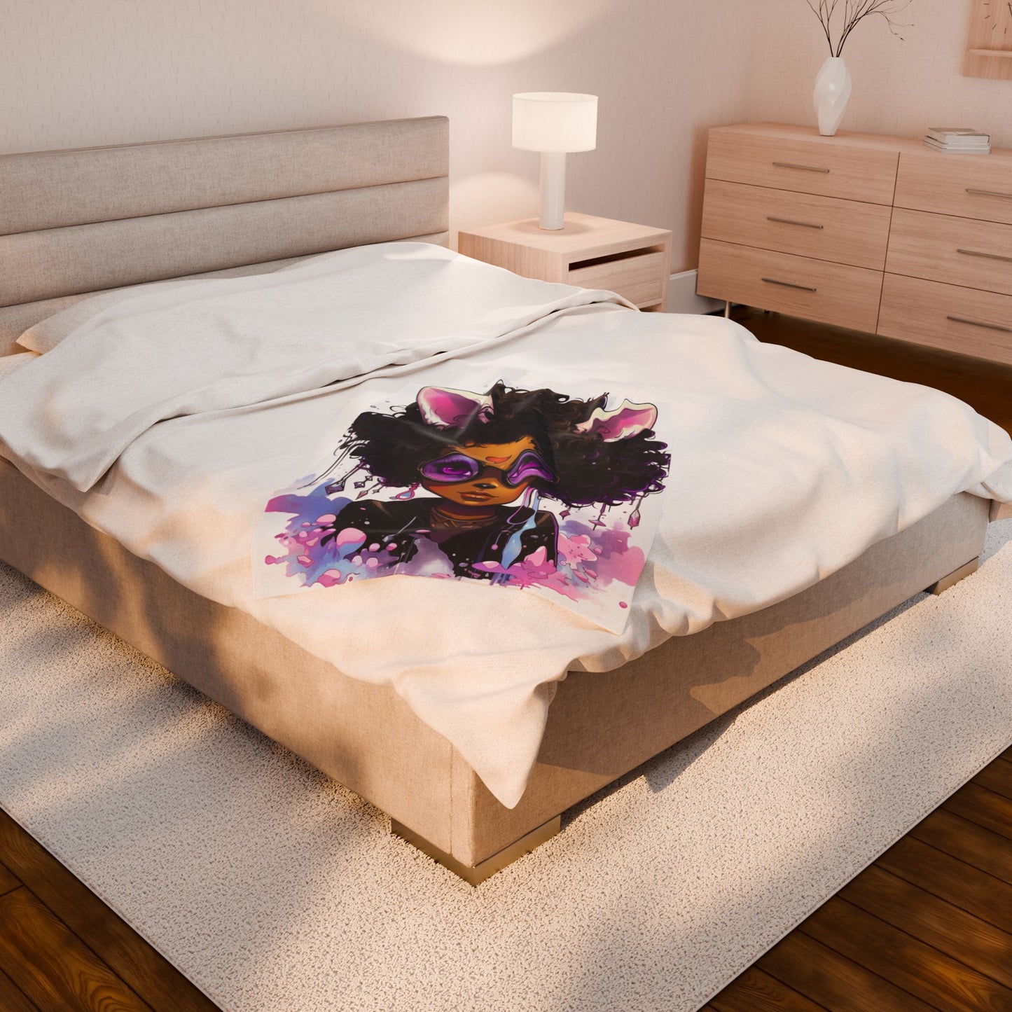 Stylish Melanin Rabbit-Eared Dreamer- Plush Blanket