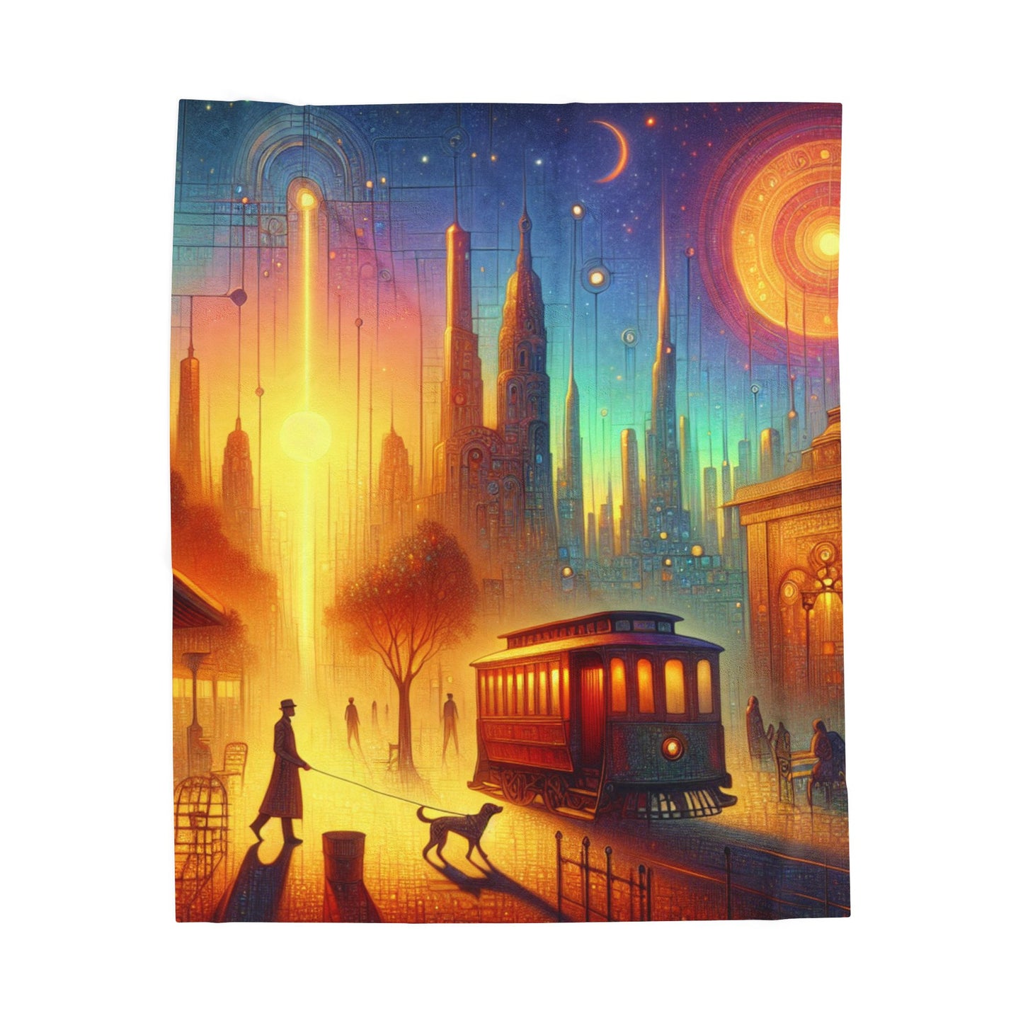 Evening Stroll in the Illuminated City - Plush Blanket