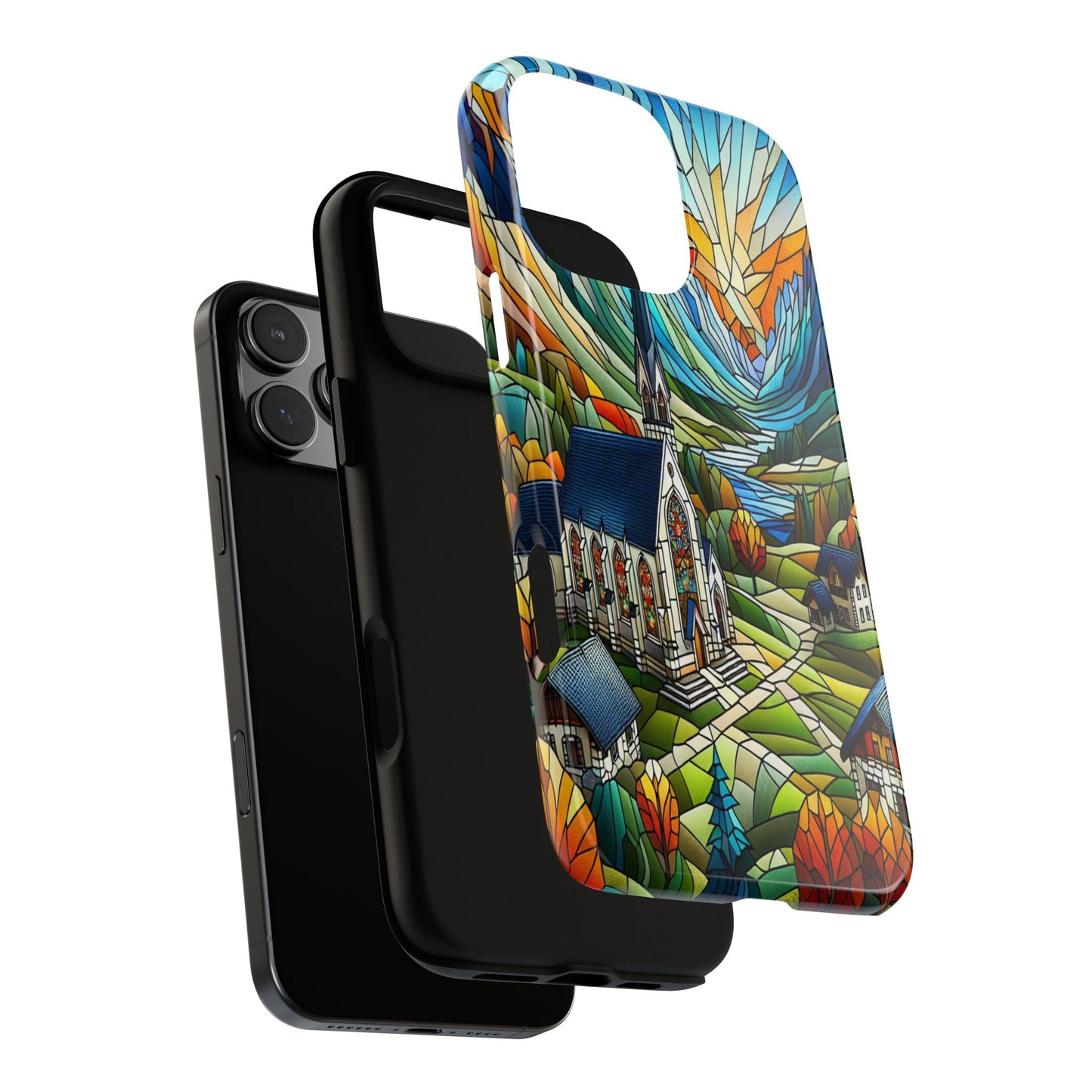Stained Glass Countryside Scene - Phone Case