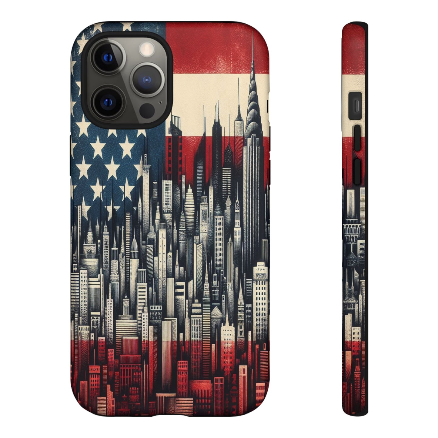 Protective Cityscape with Stars and Stripes Iphone Case Compatible With Iphone 16 15 14 - Phone Cover