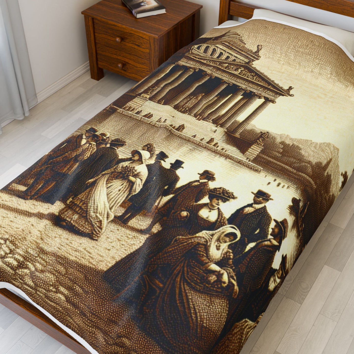 Gathering by the Ancient Temple - Plush Blanket