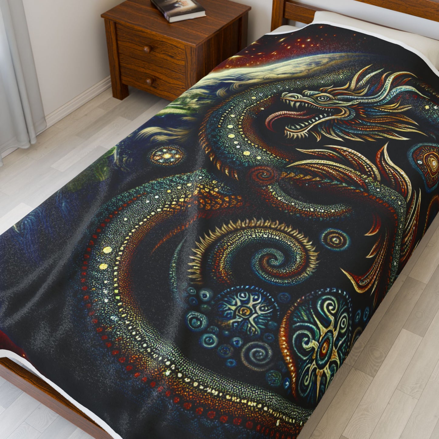 Stellar Dragon's Embrace - Plush Blanket