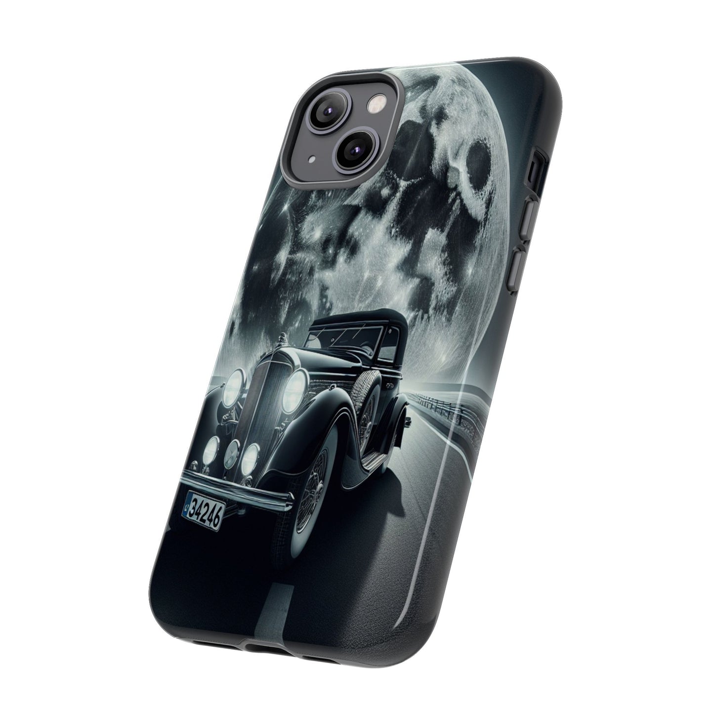 Moonlit Journey with Classic Car - Phone Case
