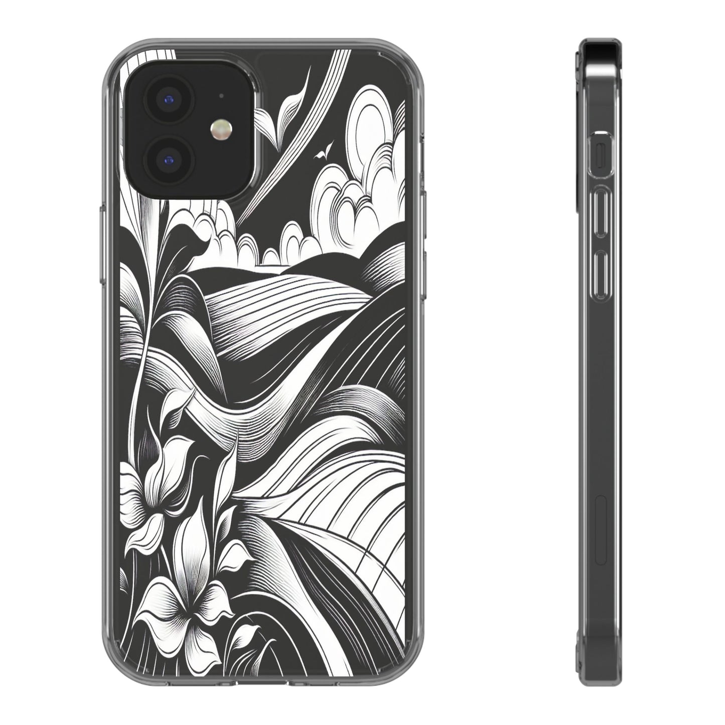 Transparent Curved Lines and Petals Iphone Case Compatible With Iphone 16 15 14 - Clear Phone Cover